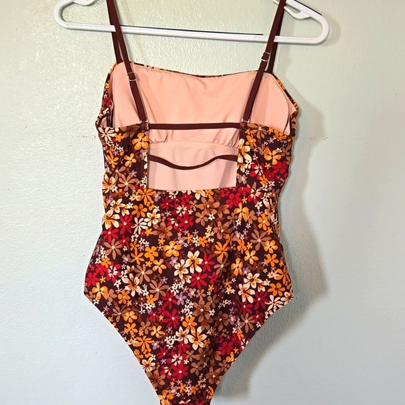 Cupshe Brown And Orange Floral One Piece Swimsuit Size Medium - Picture 2 of 8
